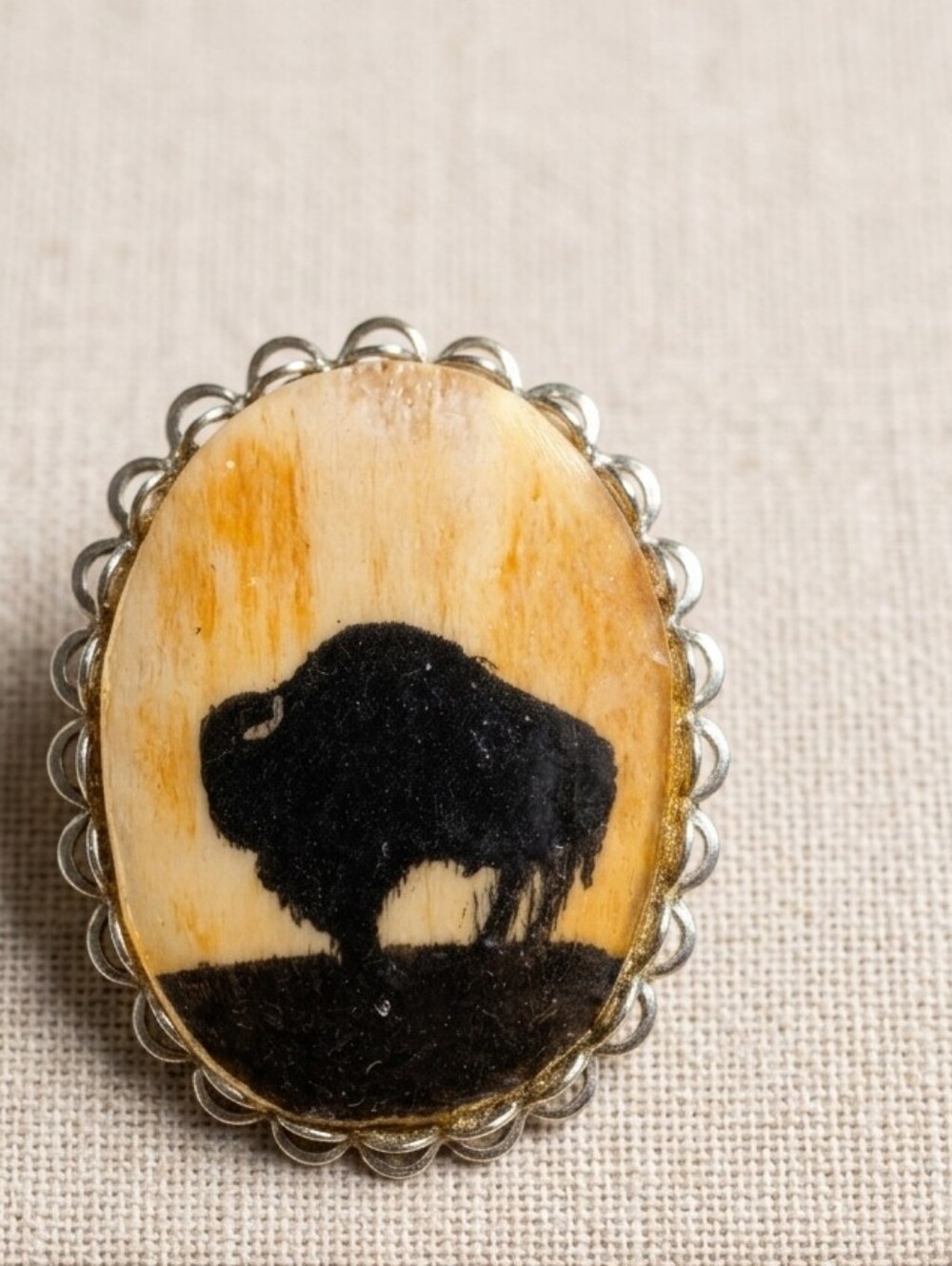 Mary Lu Griffith Cheyenne River Reservation Artist Bone Buffalo Brooch
